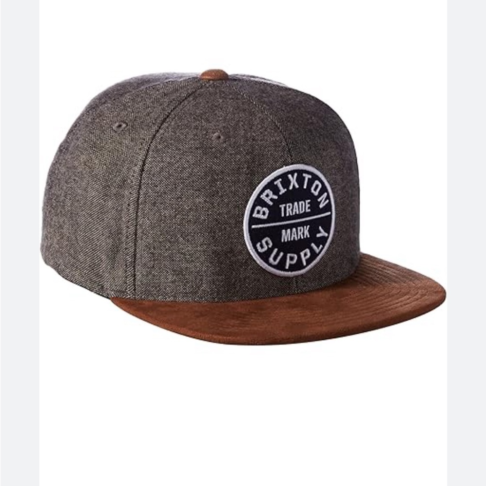 Brixton men’s pledge snap back  cap grey black 6 panel embroidered 100% cotton
